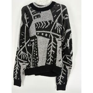 Vintage Le Tigre Sweater Abstract Pattern Crewneck Made in USA Black‎ Gray M